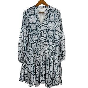 Clarisbelle Snakeprint Shirt Dress Tie Waist Long Sleeve Mini - M